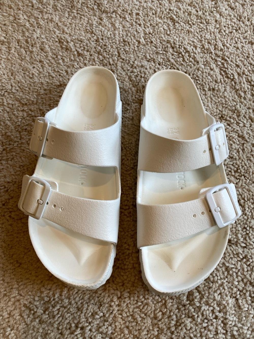 Birkenstock Cream Double Strap Slide Sandals - Picture 2 of 7
